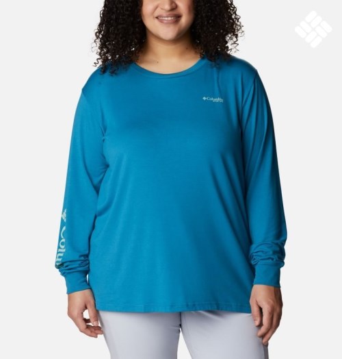 Columbia PFG Slack Vann Graphic Long Sleeve Gensere Dame Blå | Plus Size 92841J